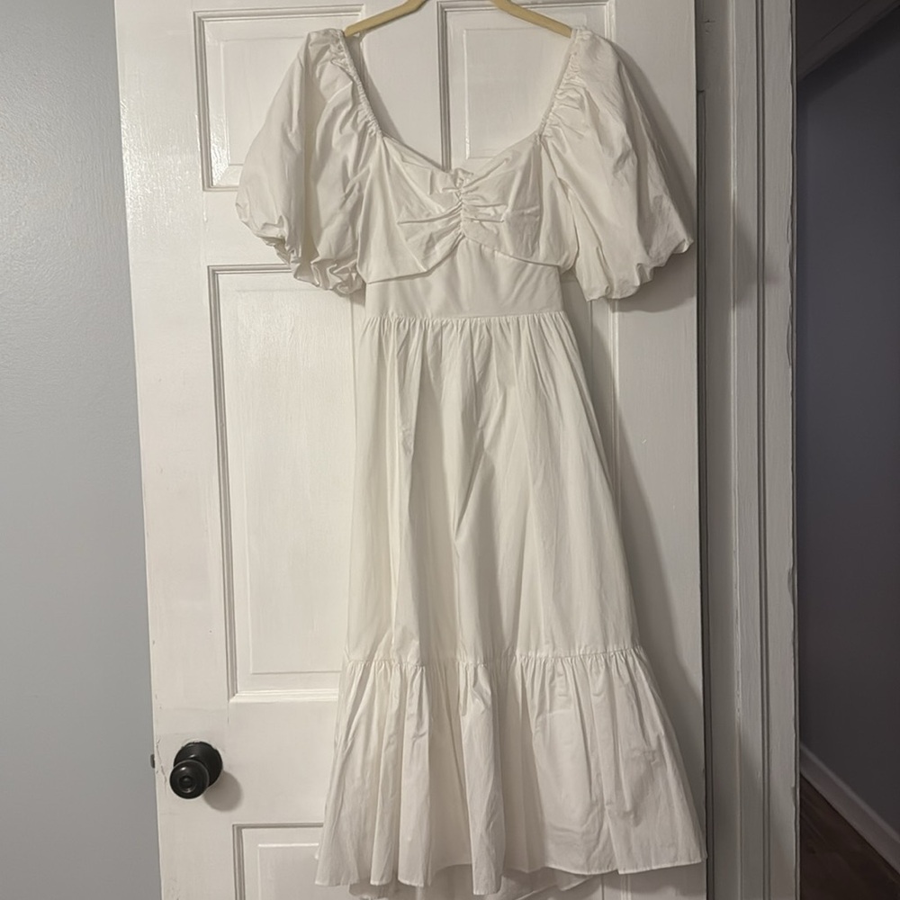 English Factory White Ruffled Smocked Midi Dress